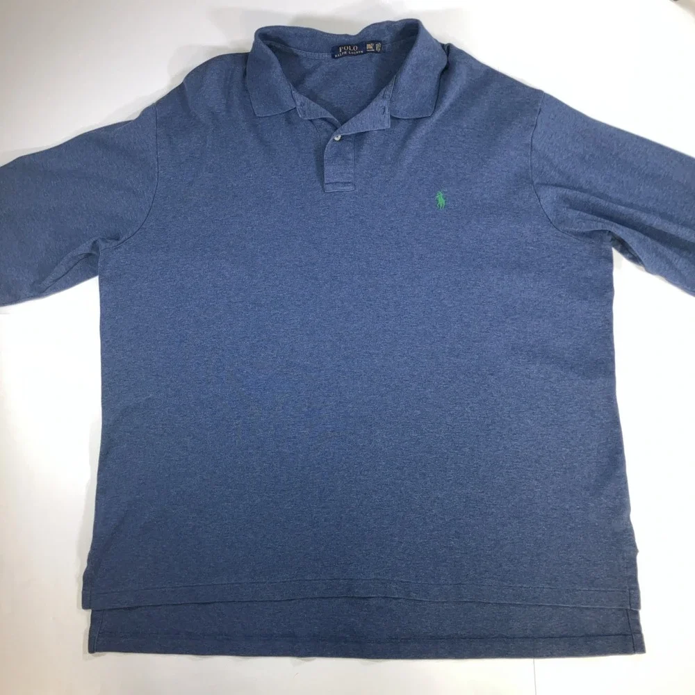 Polo Ralph‎ Lauren Long Sleeve Polo Shirt Mens 3XLT Blue Heather Green Pony